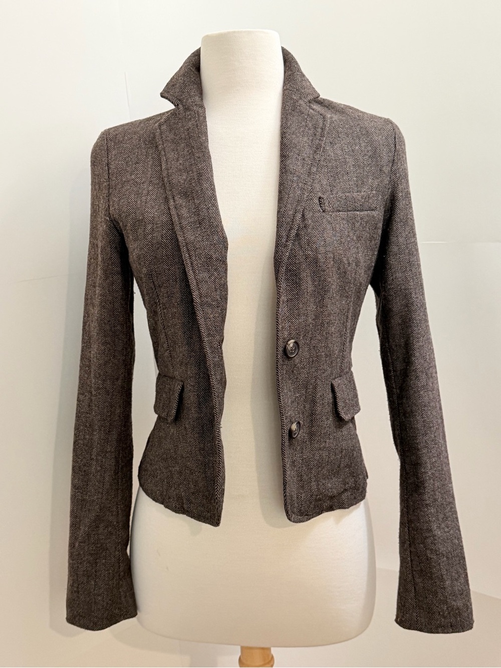 Brown Herringbone Wool Blend Blazer Size Small